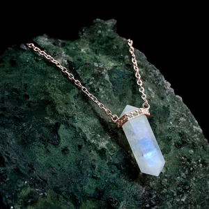Colier din argint Rose Gold Hexagon Moonstone