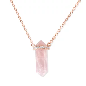 Colier din argint Rose Gold Hexagon Rose Quartz