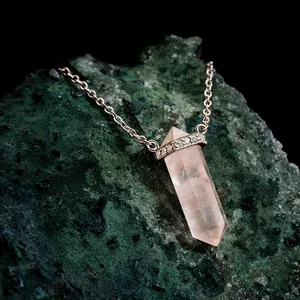Colier din argint Rose Gold Hexagon Rose Quartz