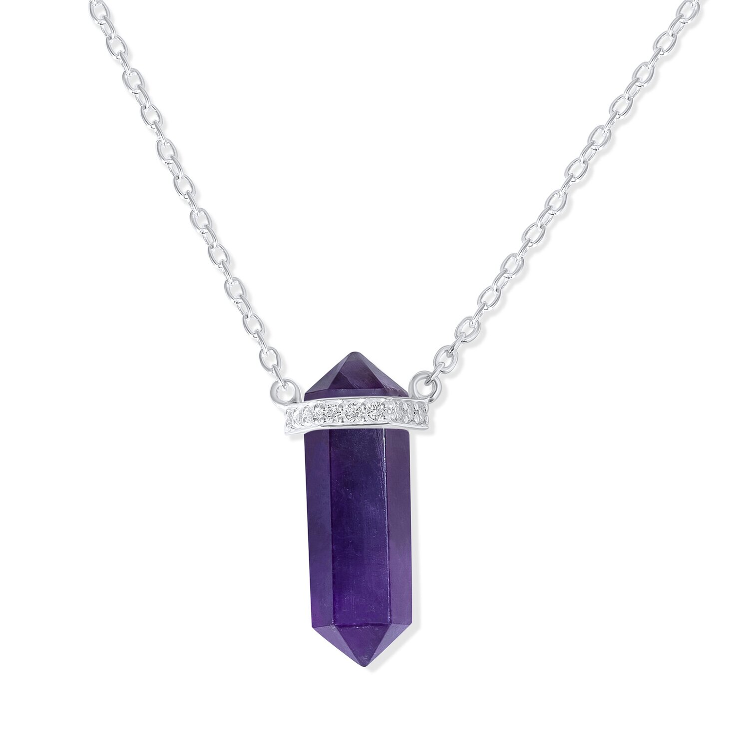 Colier din argint Silver Hexagon Amethyst