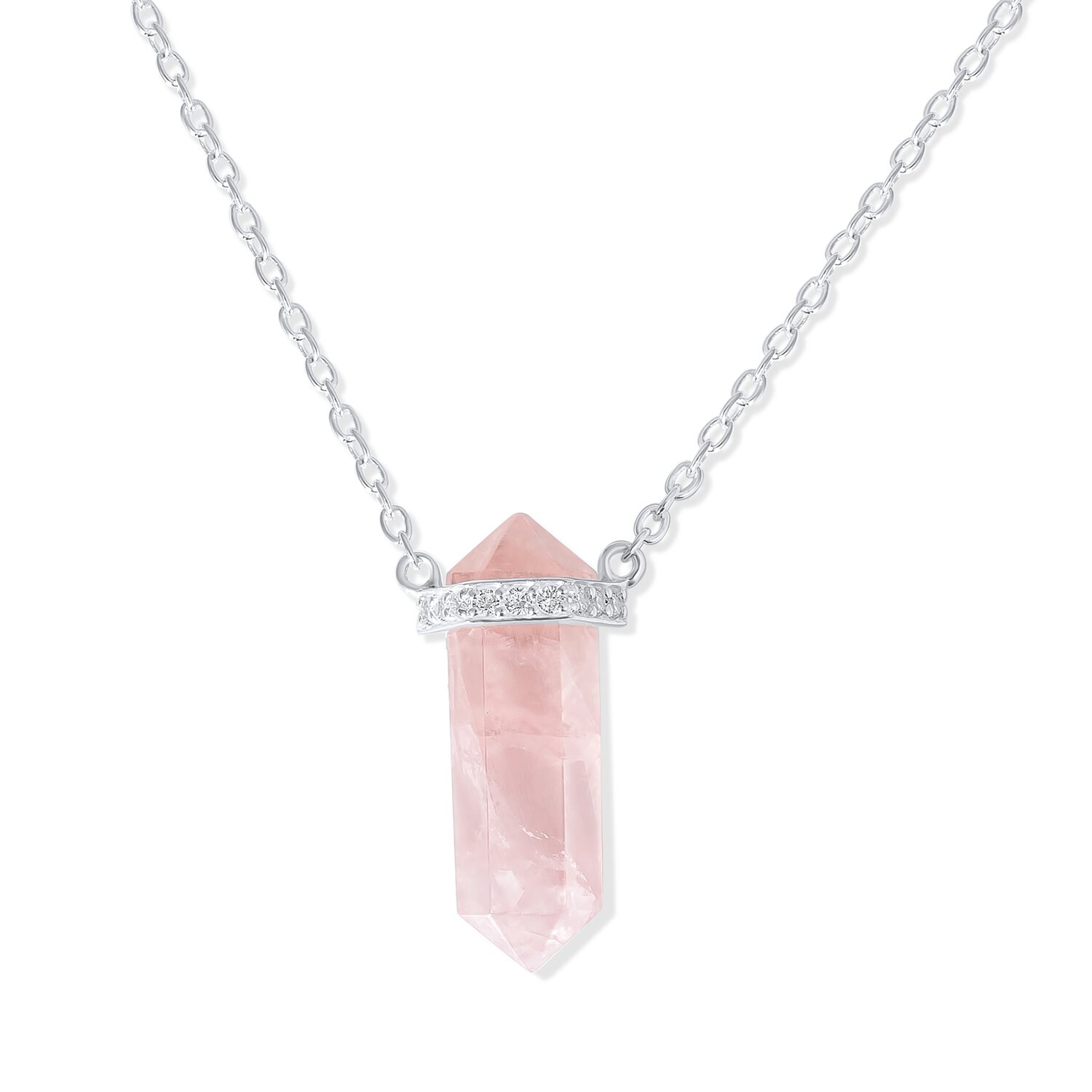 Colier din argint Silver Hexagon Rose Quartz