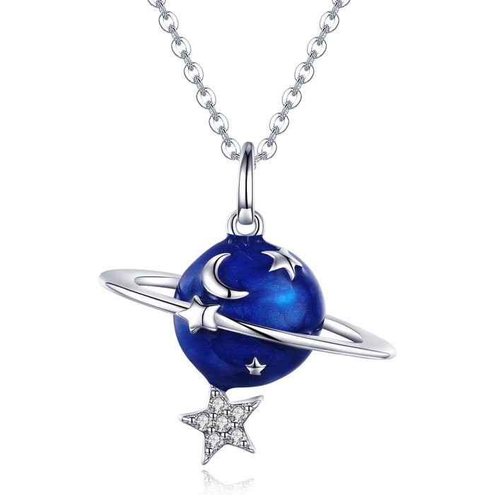 Colier din argint silver planet & clear star