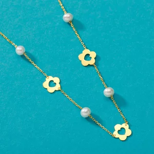 Colier din aur 14k Flowers and Pearls