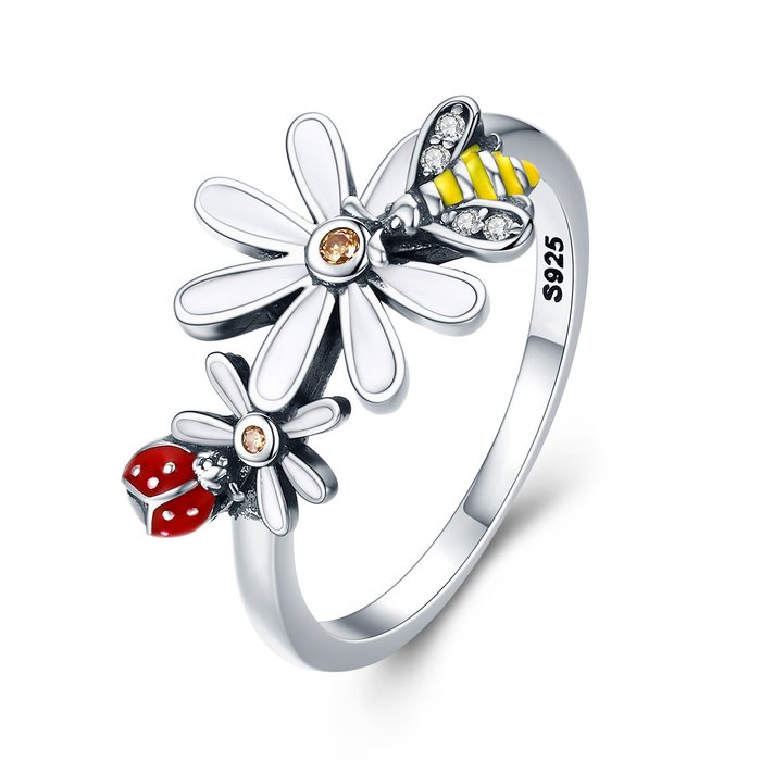 Inel din argint daisy bee and ladybug
