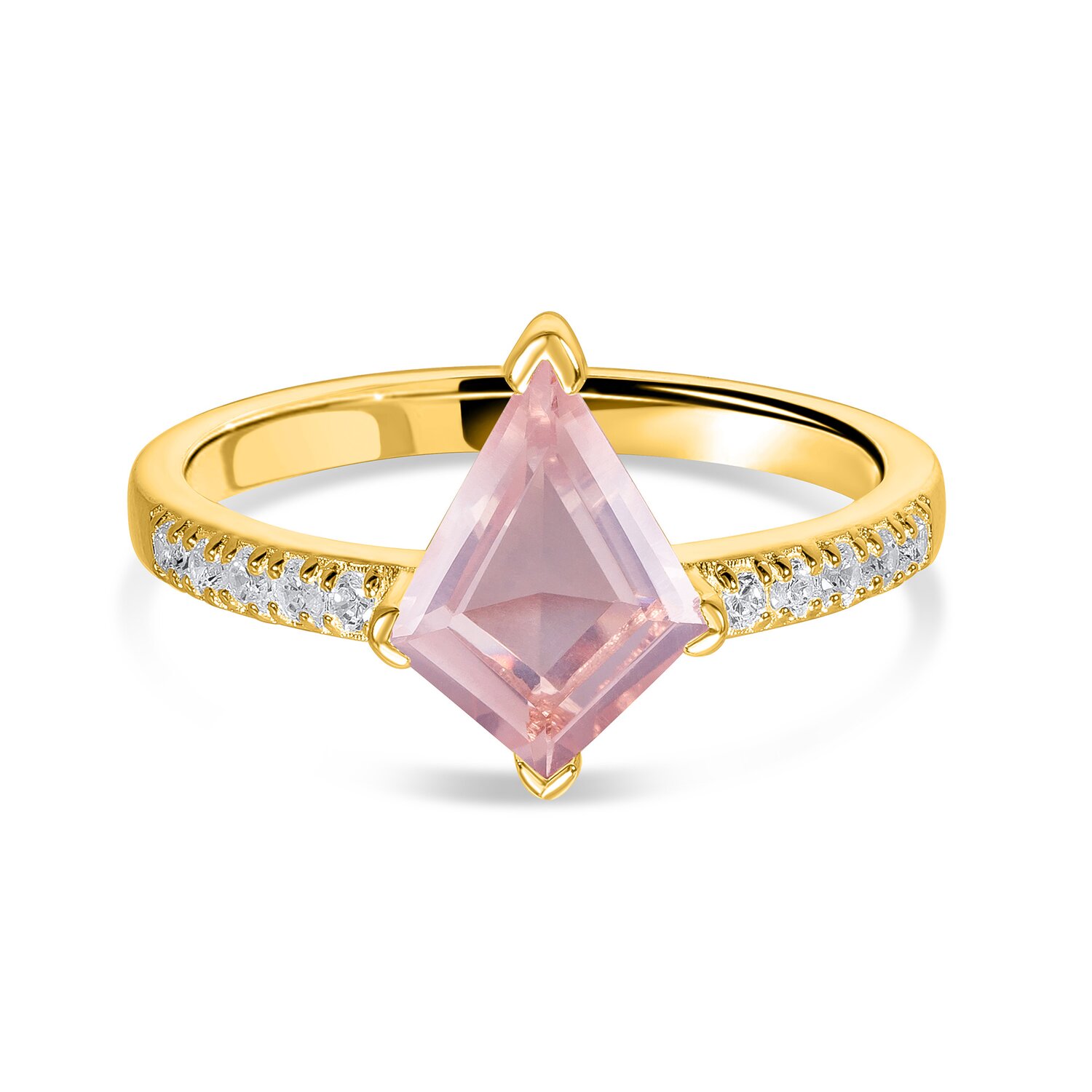 Inel din argint Golden Rhombus Rose Quartz