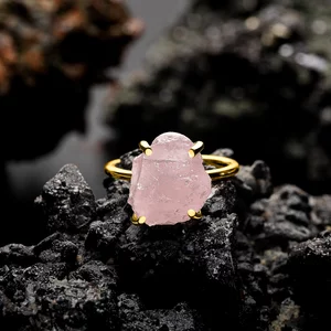 Inel din argint Golden Simple Rose Quartz