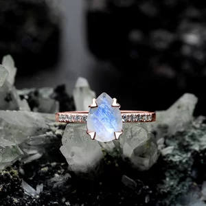 Inel din argint Rose Gold Drop Moonstone