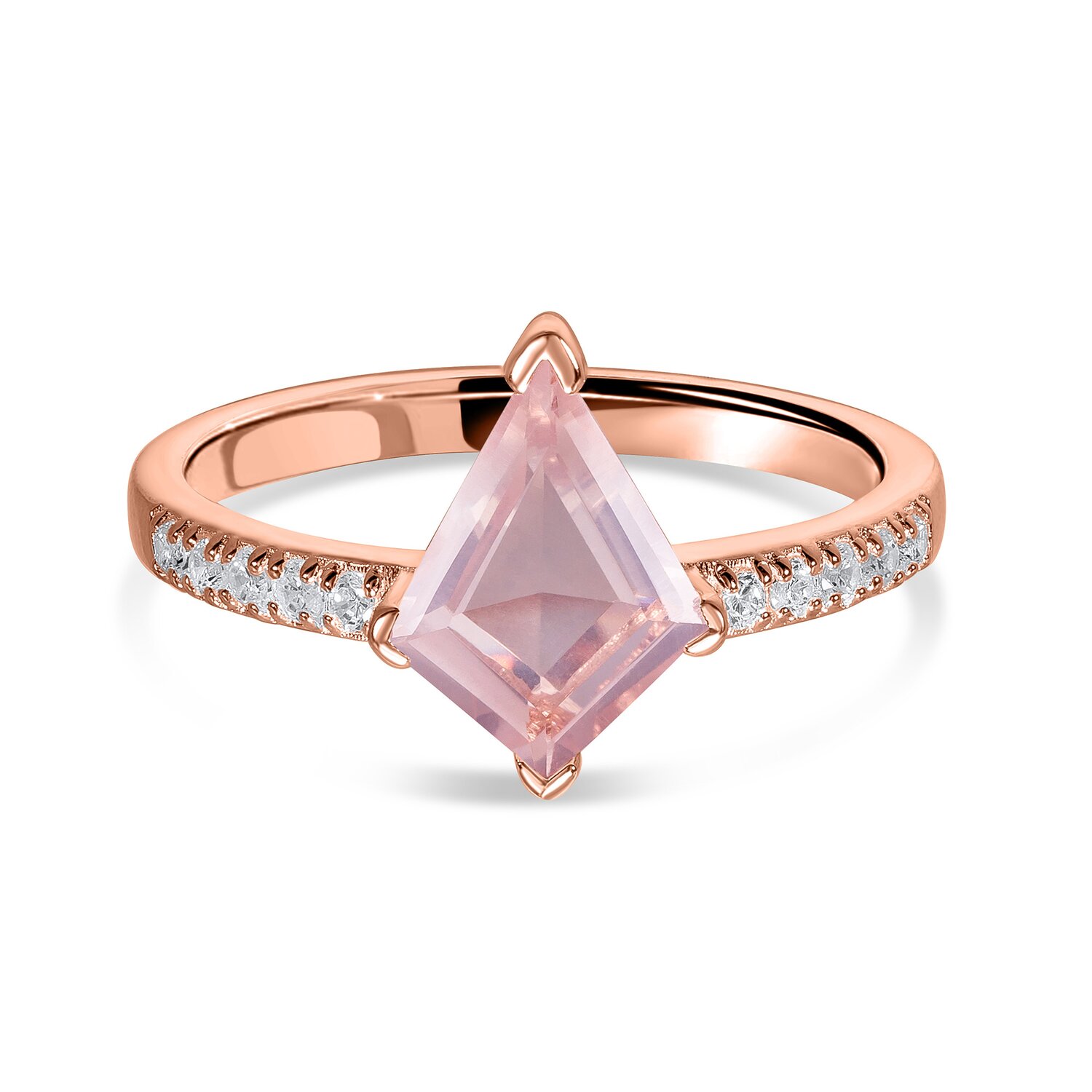 Inel din argint Rose Gold Rhombus Rose Quartz