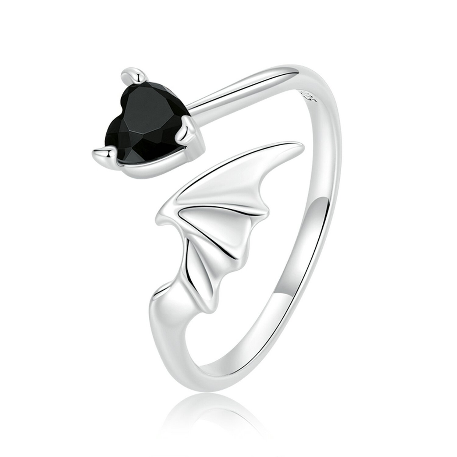 Inel reglabil din argint Black Winged Heart