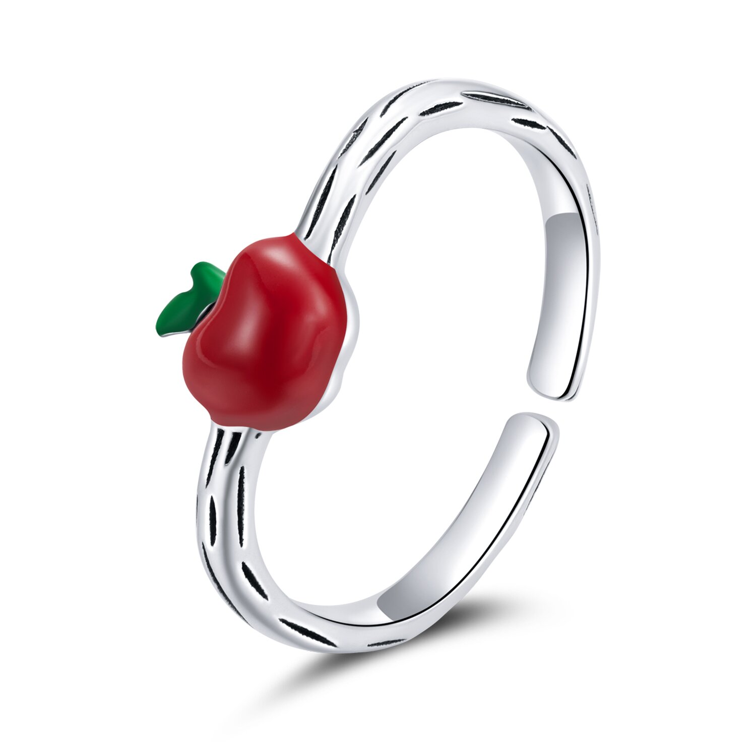 Inel reglabil din argint red email apple