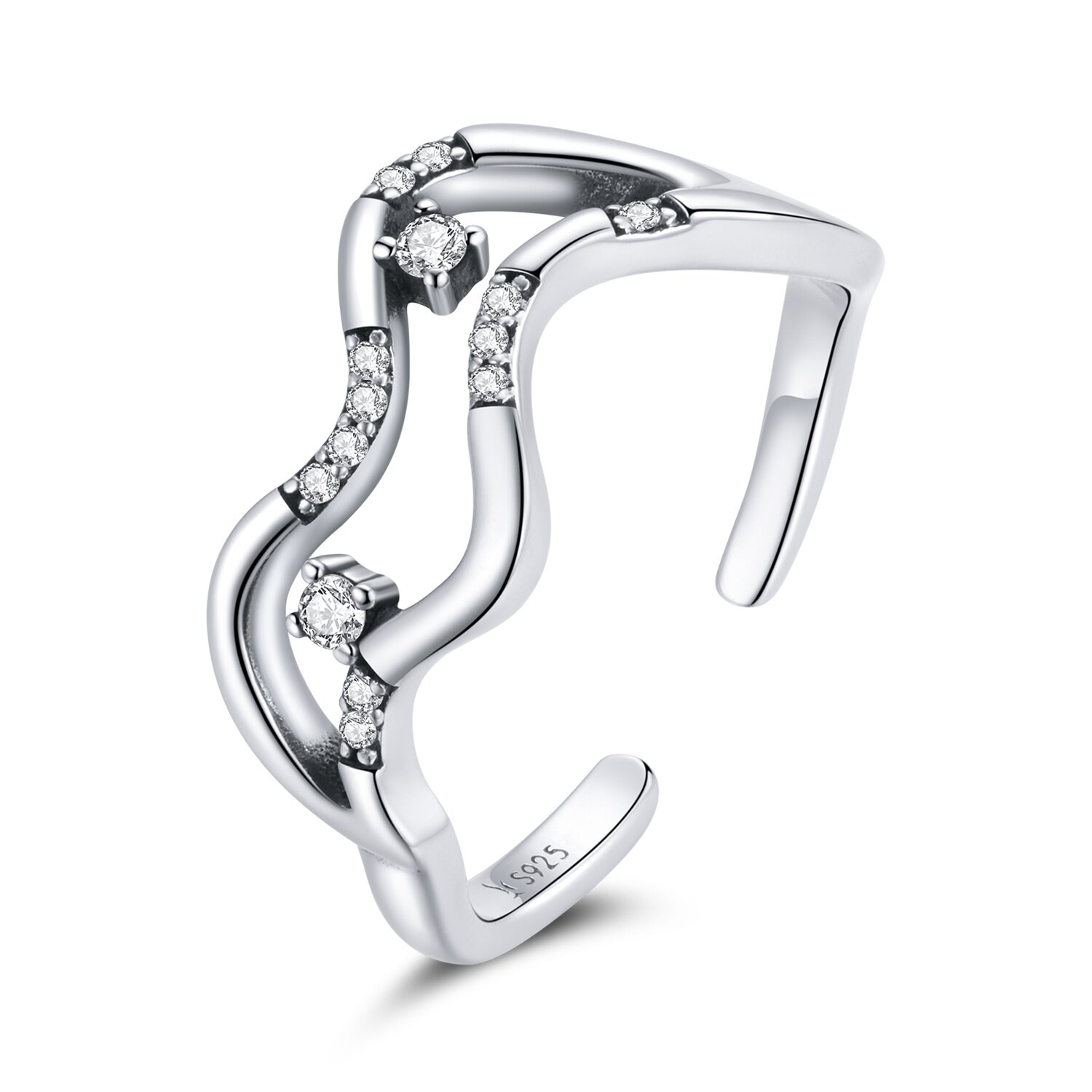 Inel reglabil din argint silver crystals waves