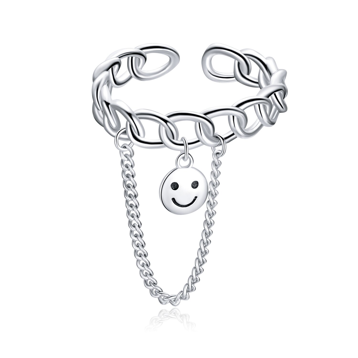 Inel reglabil din argint smile face silver chain