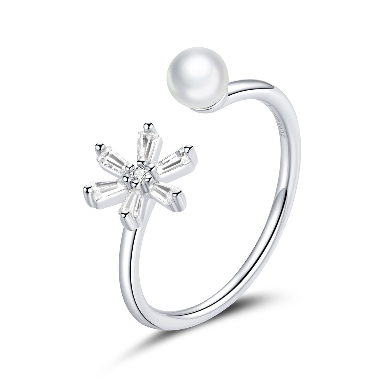 Inel reglabil din argint sparkling flower & pearl
