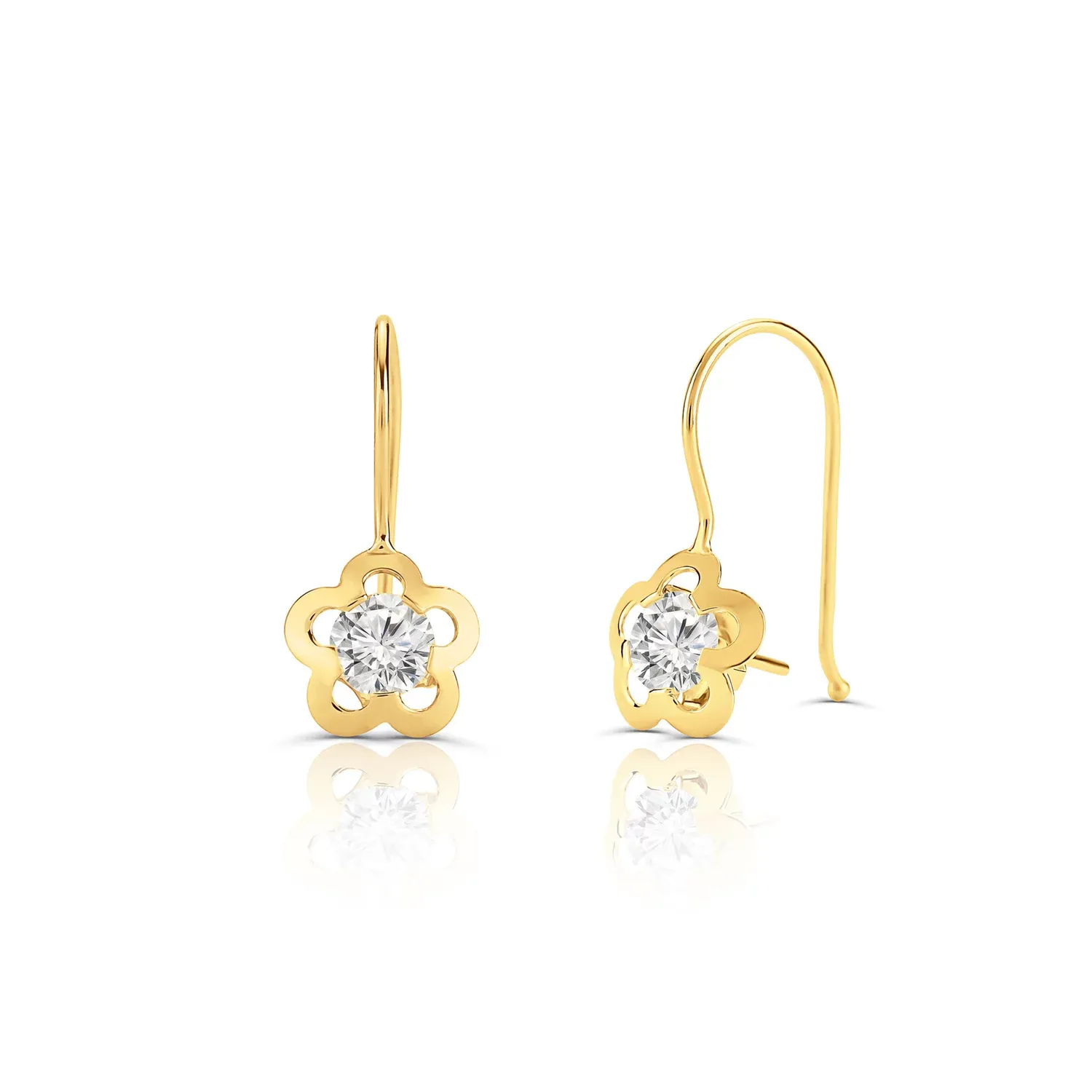 Cercei din aur 14K pentru copii Flower Hooks and Crystal