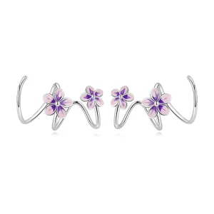 Cercei din argint Pink Curved Flowers