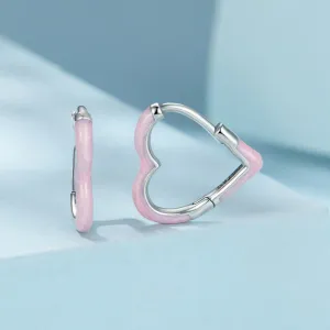 Cercei din argint Pink Hearts Hoops