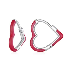 Cercei din argint Red Heart Hoops