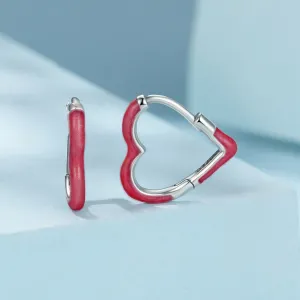 Cercei din argint Red Heart Hoops