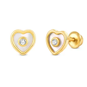 Cercei din aur 14K Central Stud Heart