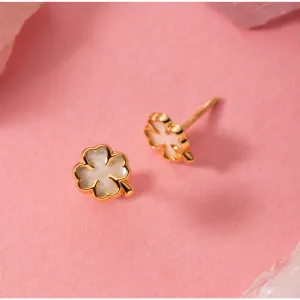 Cercei din aur 14K Mother of Pearl Clover