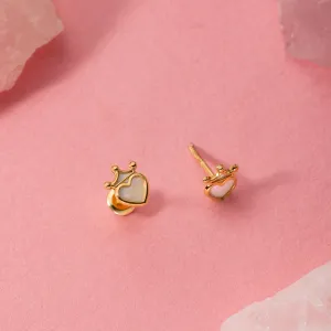 Cercei din aur 14K Mother of Pearl Crowned Hearts