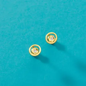 Cercei din aur 14K pentru copii Circle Stars and Crystals
