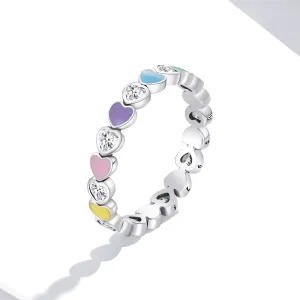 Inel din argint Rainbow Hearts