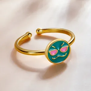Inel reglabil din argint Enamel Emoticon