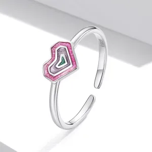 Inel reglabil din argint Enamel Heart