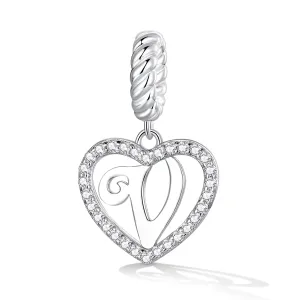 Talisman din argint Heart Letter V