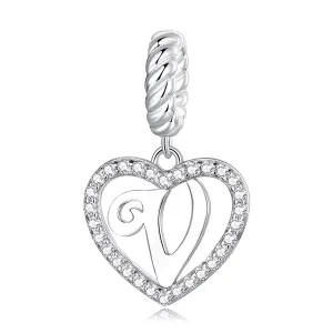 Talisman din argint Heart Letter V