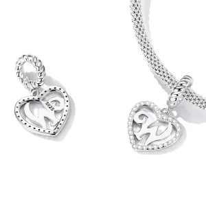 Talisman din argint Heart Letter W