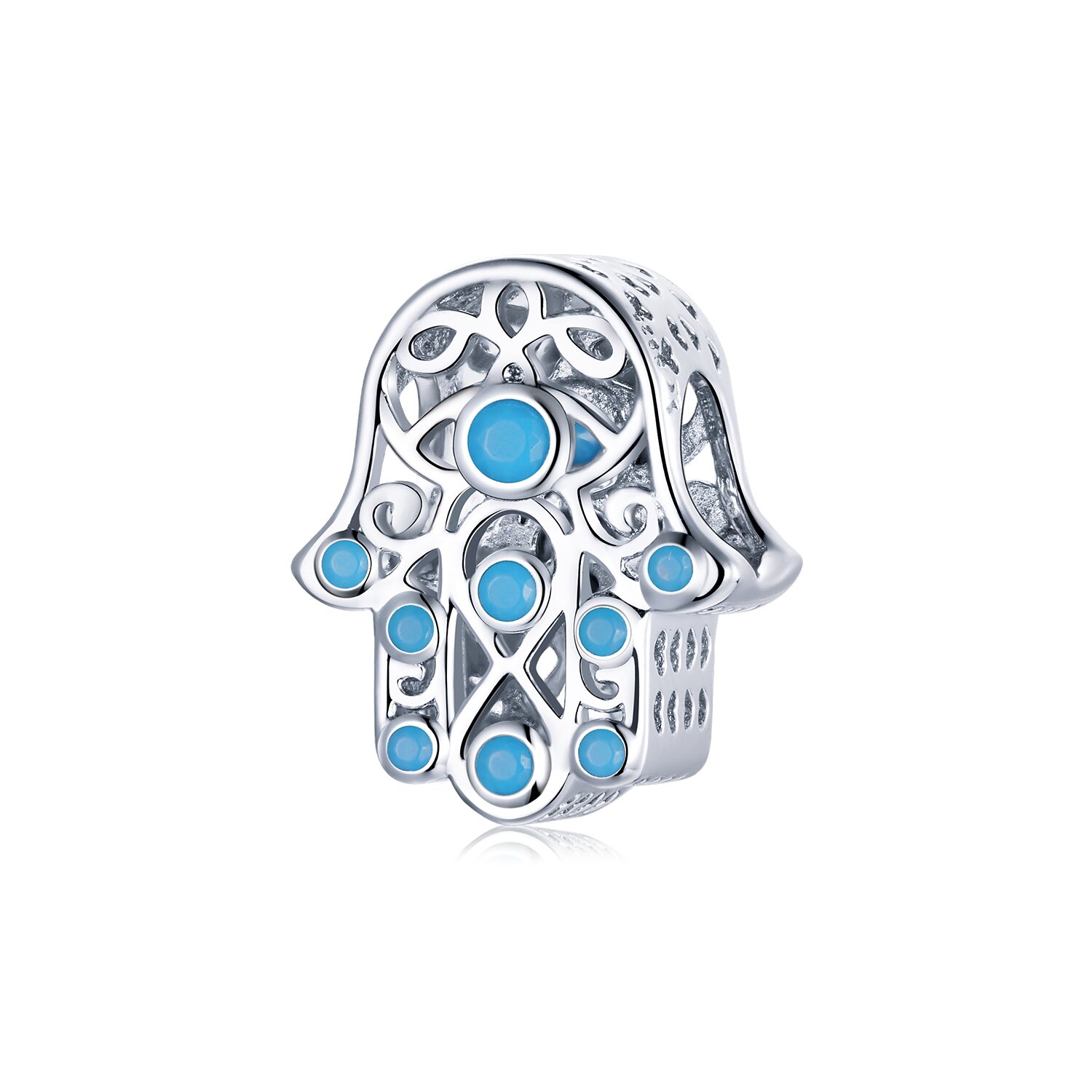 Talisman din argint blue fatima hand
