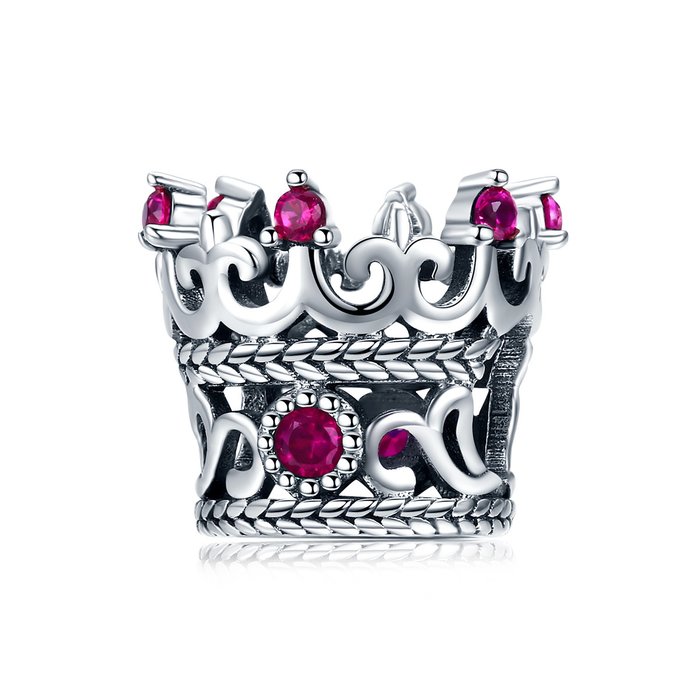 Talisman din argint cu coroana si cristale fuchsia