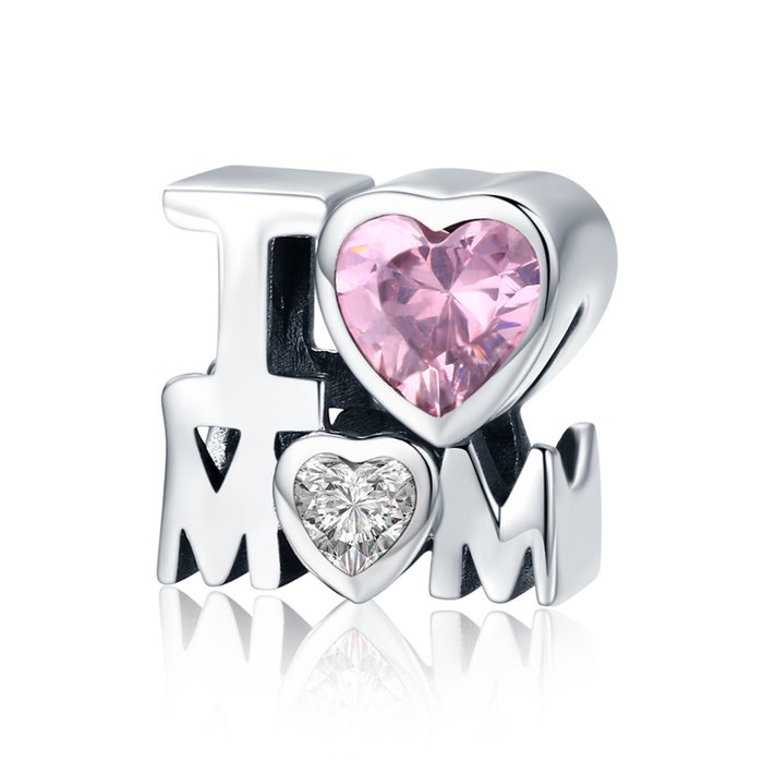 Talisman din argint cu cristal roz i love mom