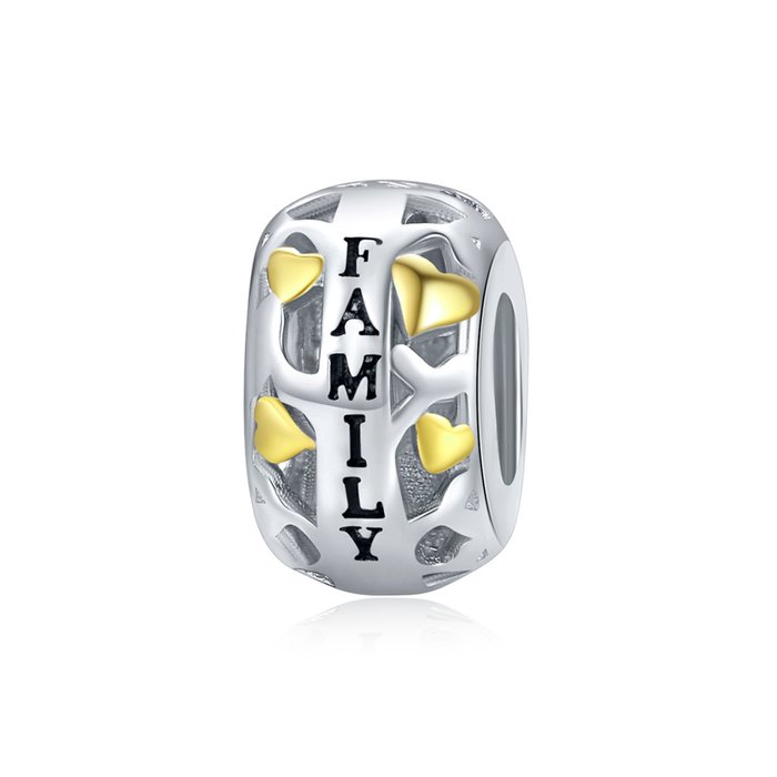 Talisman din argint cu inimioare aurii family