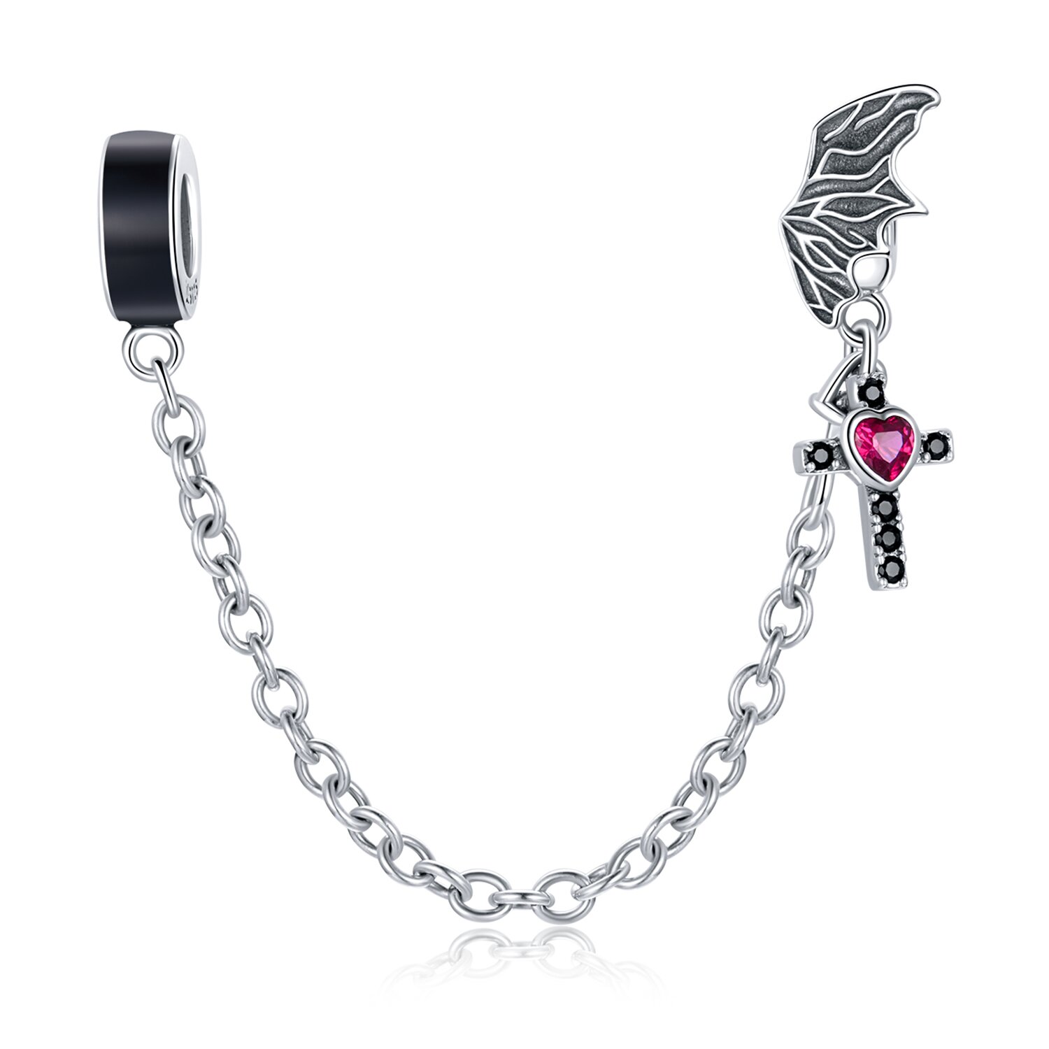 Talisman din argint cu lantisor de siguranta wing and crystal cross