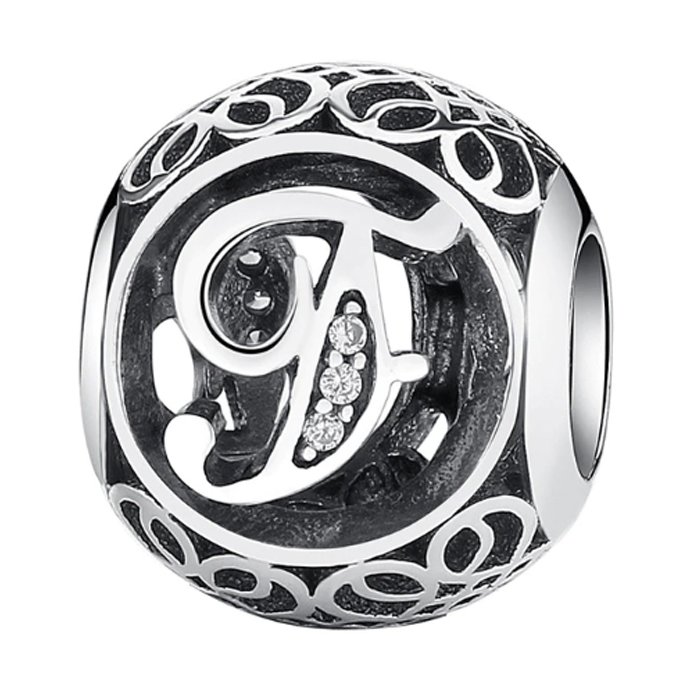 Talisman din argint cu litera f