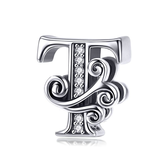 Talisman din argint cu litera t din poveste