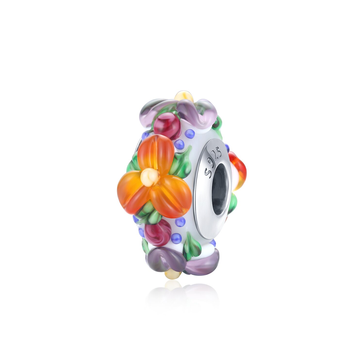 Talisman din argint cu sticle si flori elegante