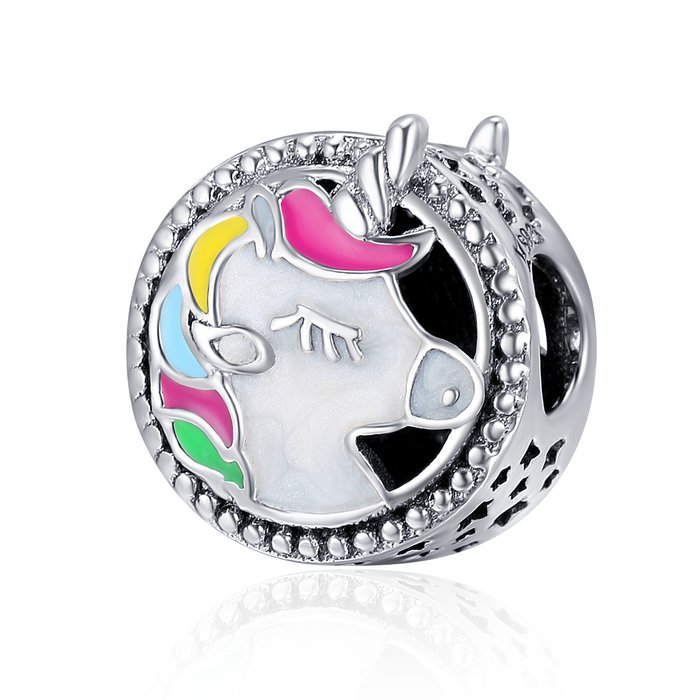 Talisman din argint cu unicorn colorat