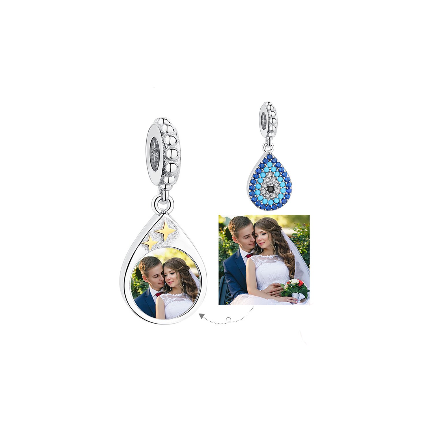 Talisman din argint custom photo blue fatima drop