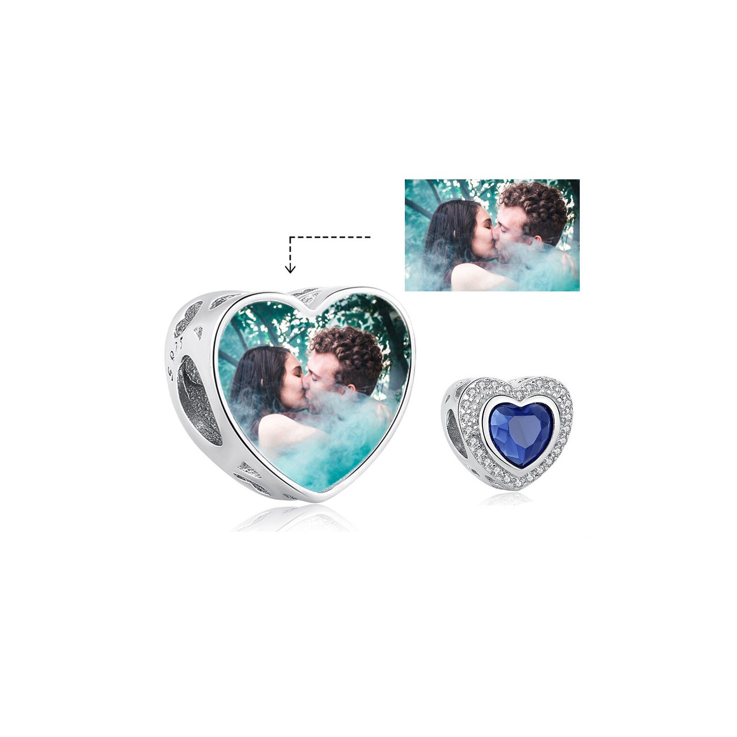 Talisman din argint custom photo blue heart