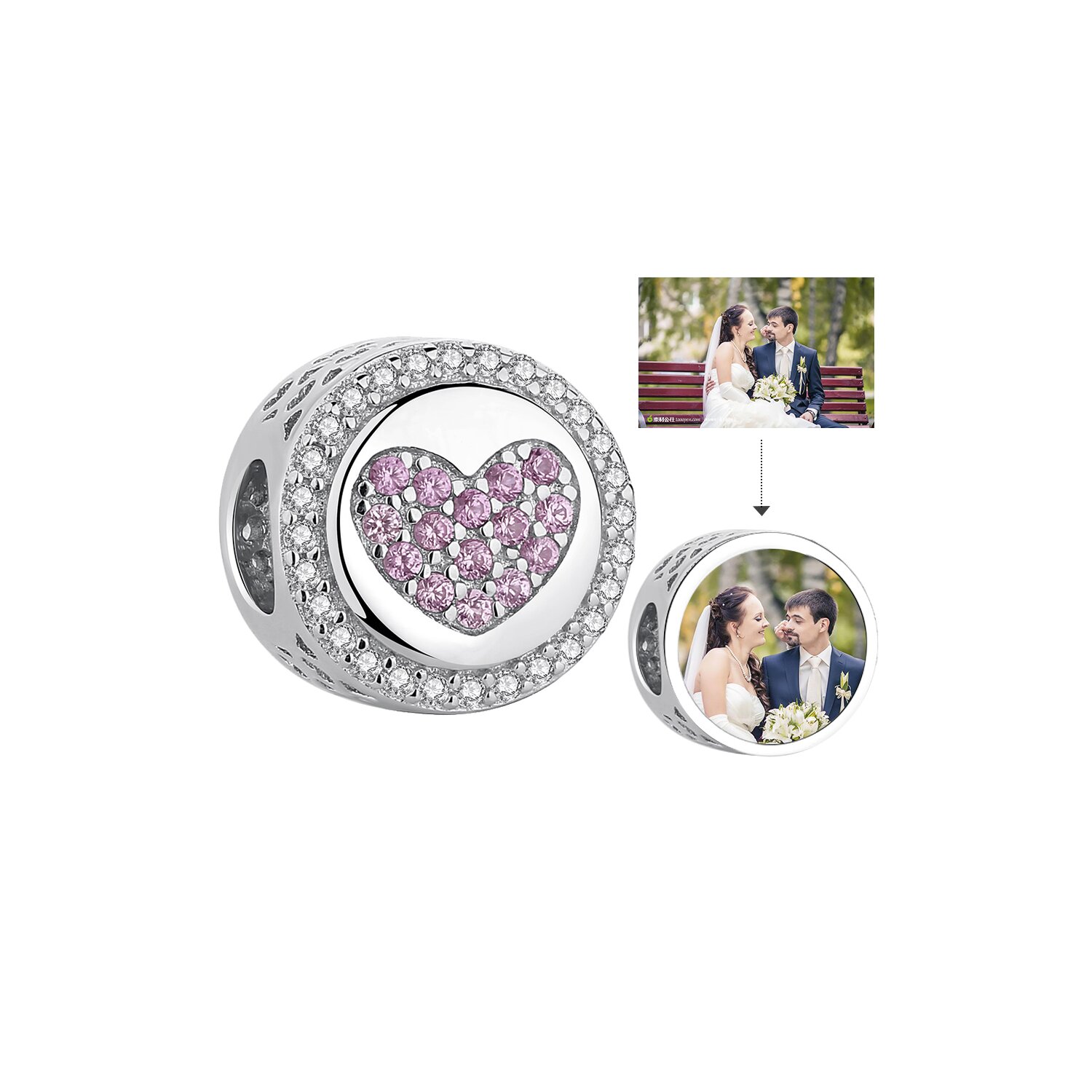 Talisman din argint custom photo heart and crystals