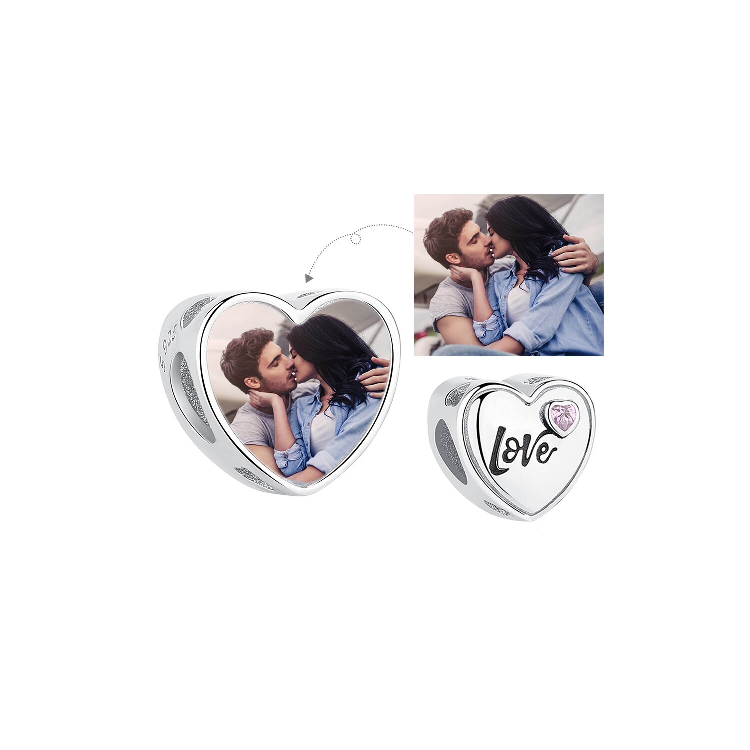 Talisman din argint custom photo heart love