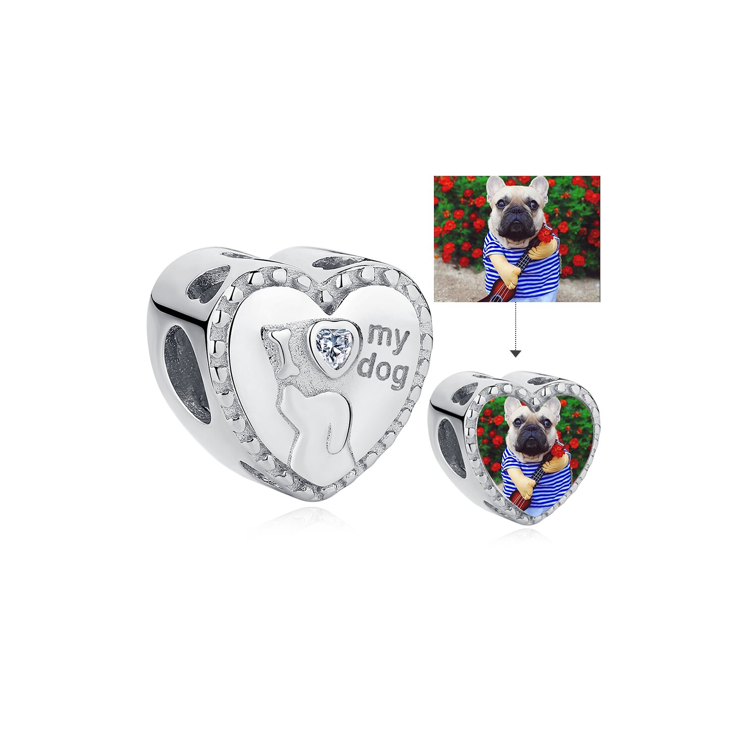 Talisman din argint custom photo i love my dog