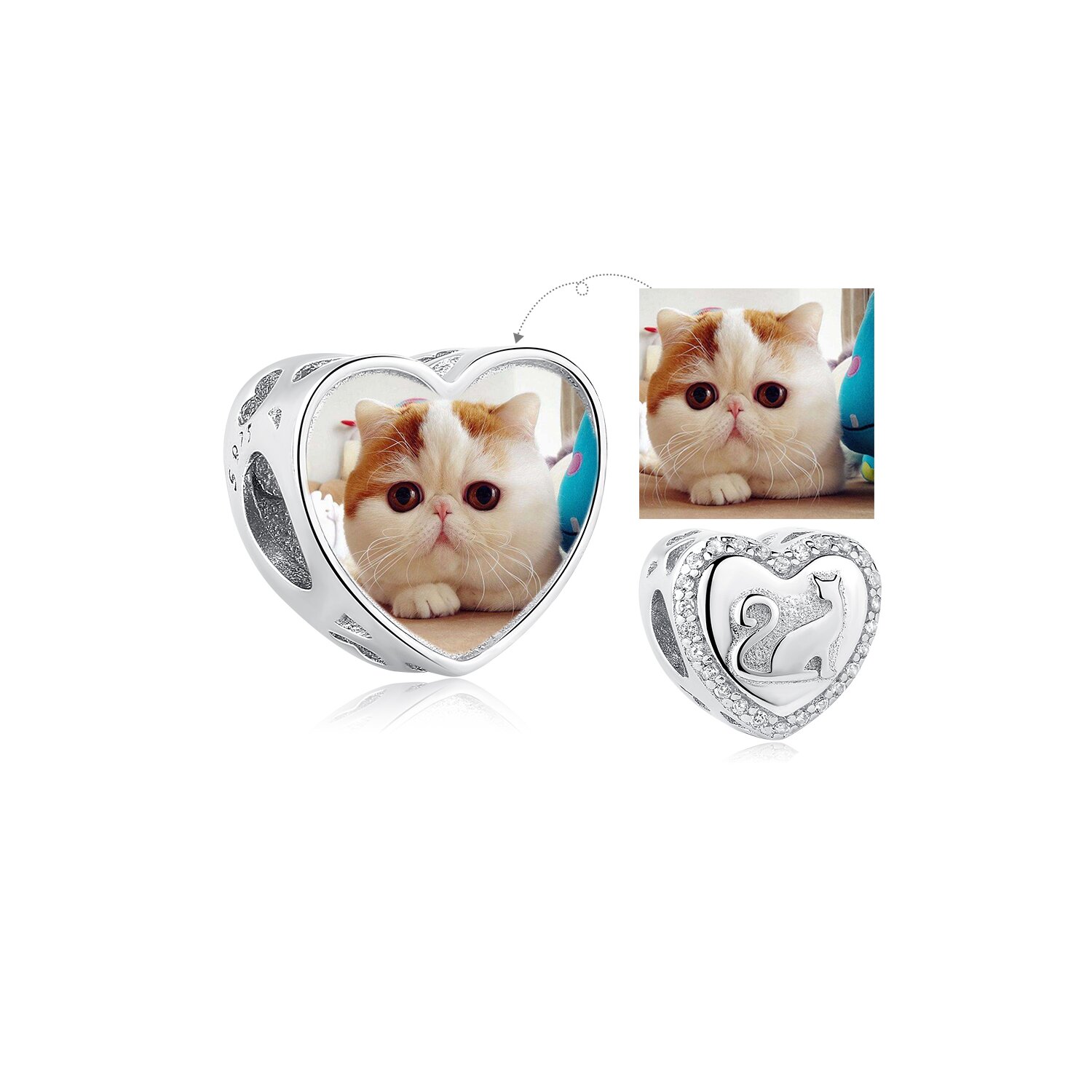 Talisman din argint custom photo lady cat