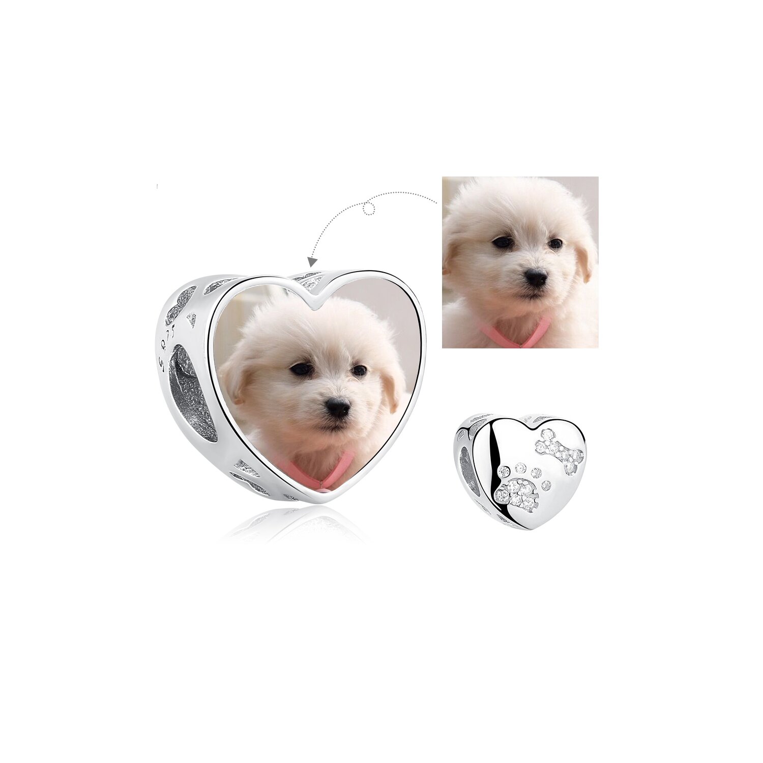 Talisman din argint custom photo loving puppy