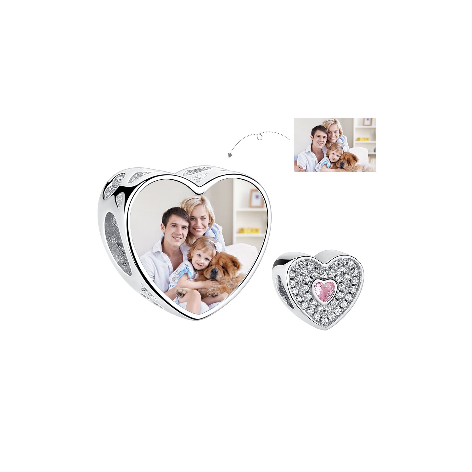 Talisman din argint custom photo pink heart