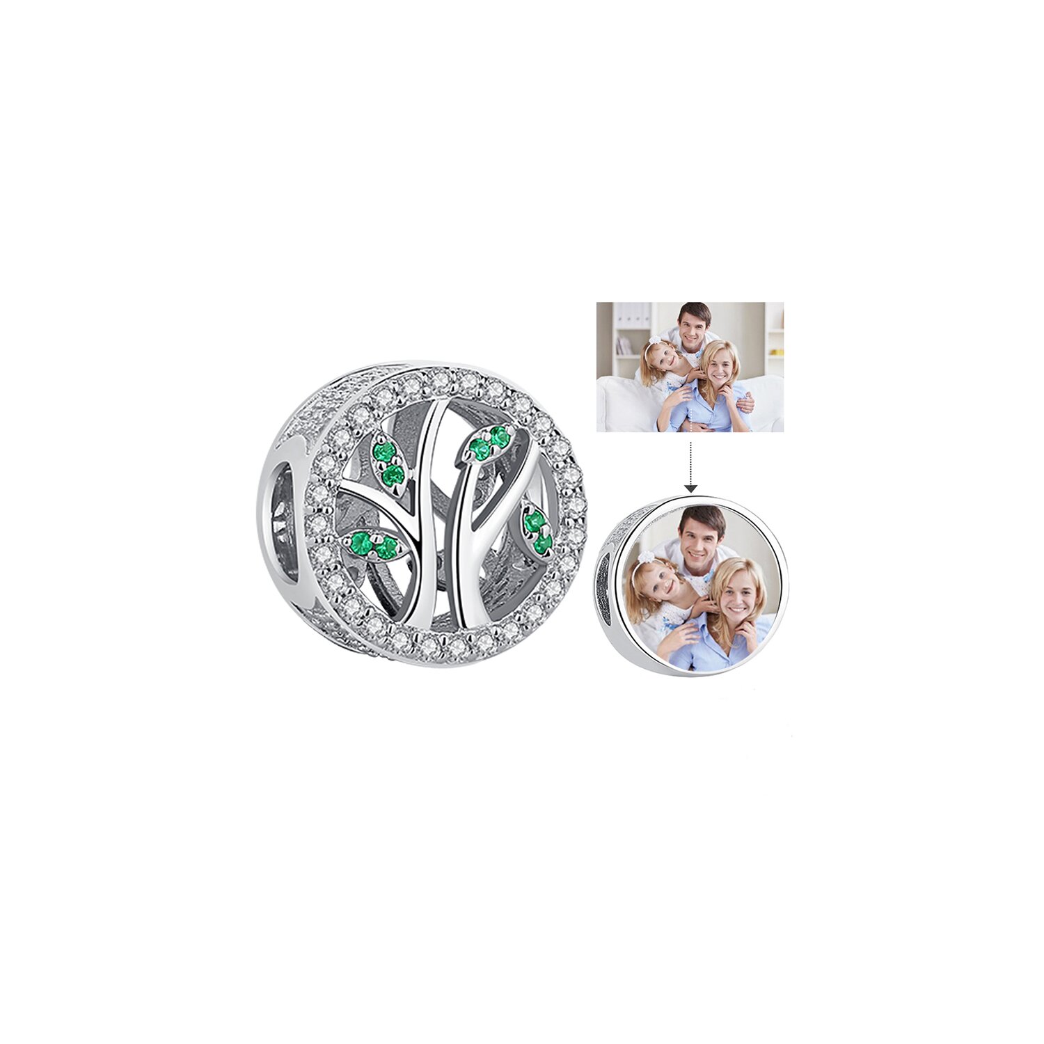 Talisman din argint custom photo silver green tree